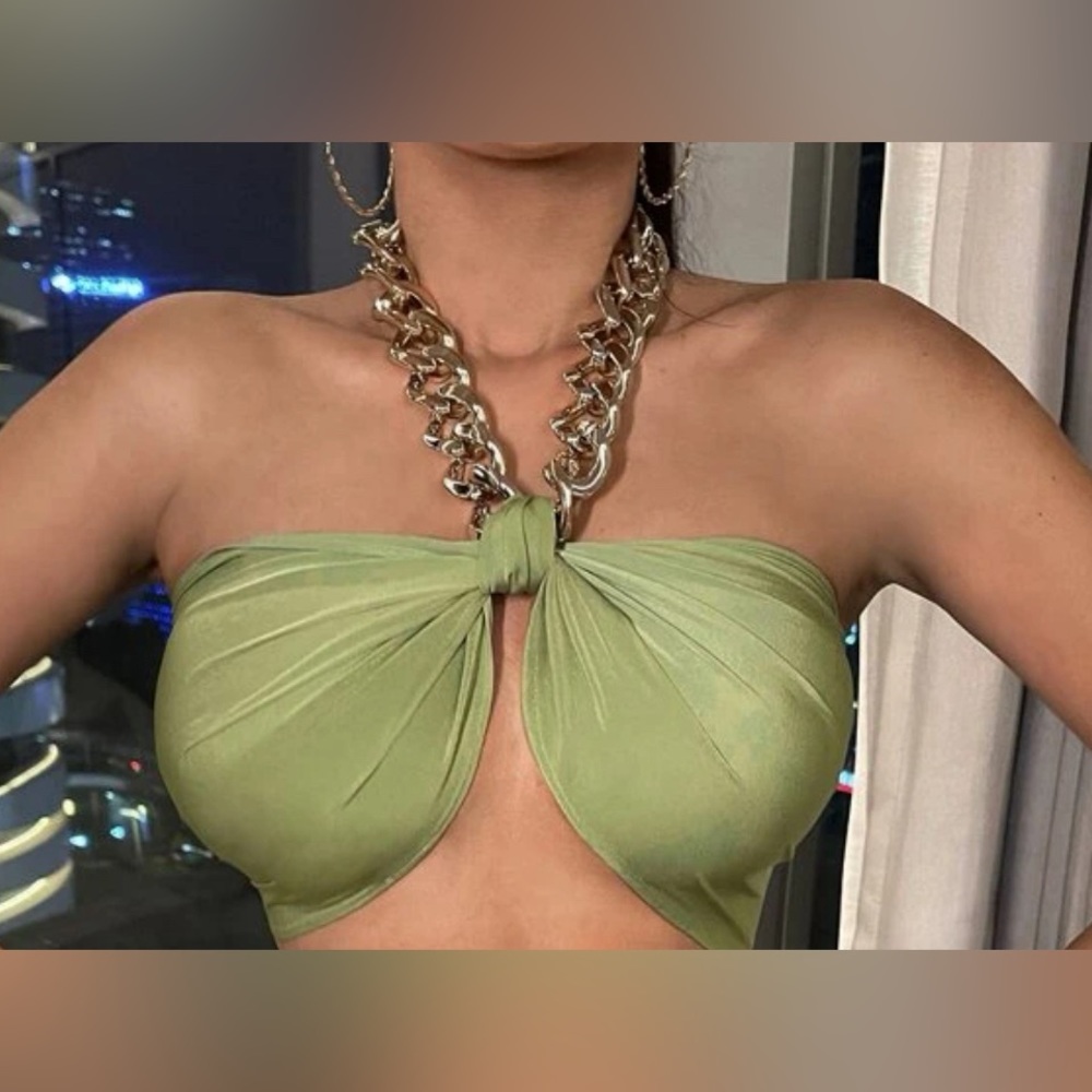 Knot Back Crop Chain Halter Top